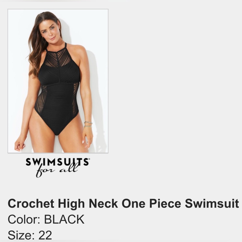 Swimsuits For All Black Crochet High Neck One Piece